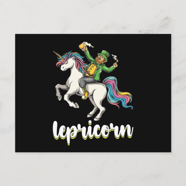 Postal Lepricorn Leprechaun Unicorn San Patricio (Anverso)