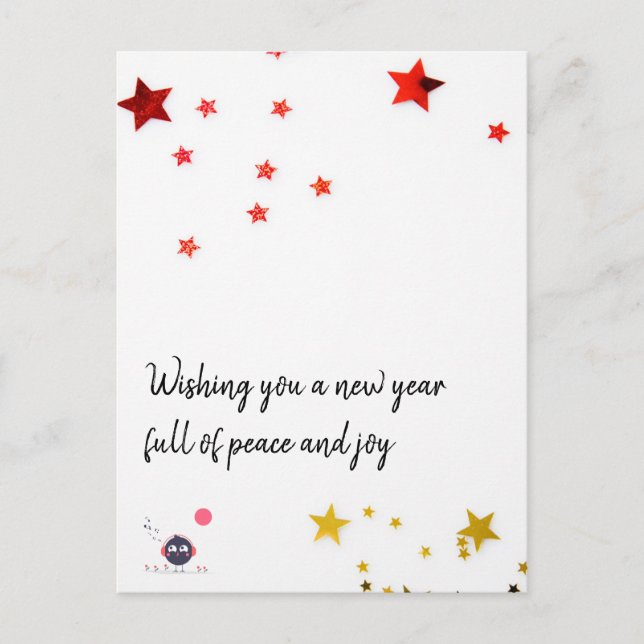 Postal Les deseamos un nuevo año lleno de paz y alegría. (Anverso)