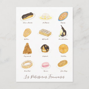 Postal Les Pâtisserie Françaises acuarela