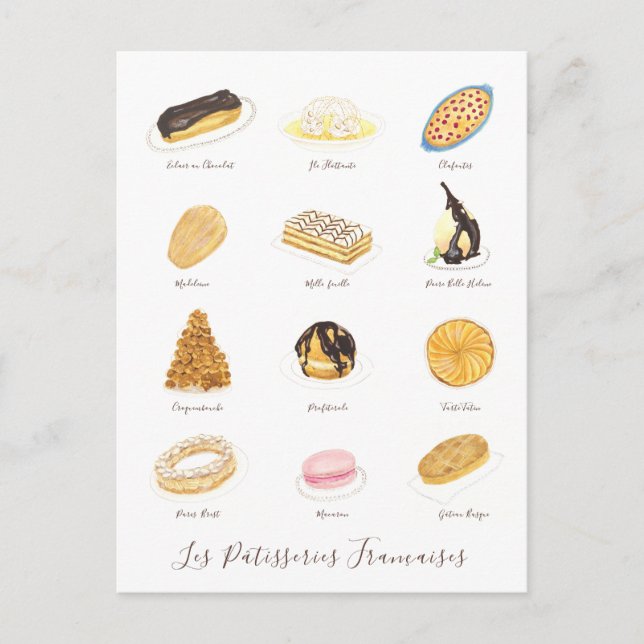 Postal Les Pâtisserie Françaises acuarela (Anverso)