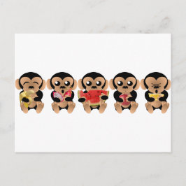 Postal Les singes qui aiment les fruits