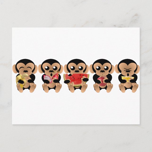Postal Les singes qui aiment les fruits (Anverso)