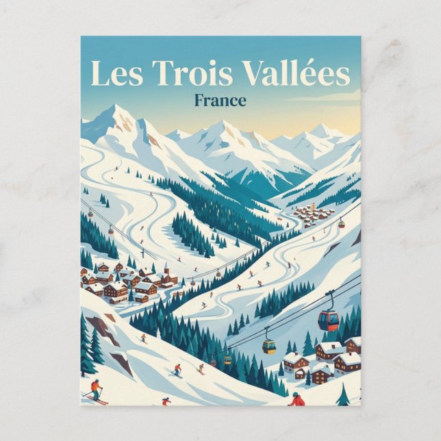 Postal Les Trois Vallées Francia (Anverso)