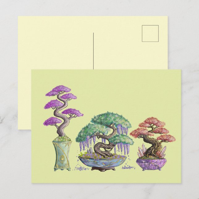 Postal Les trois vases bonzaïs couleurs. (Anverso / Reverso)
