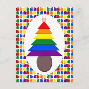 Postal Lesbianas arcoiris Árbol y regalo de Navidad