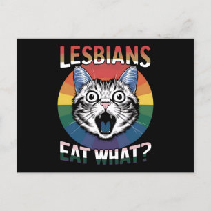 Postal Lesbianas comen qué gato humor bandera del orgullo