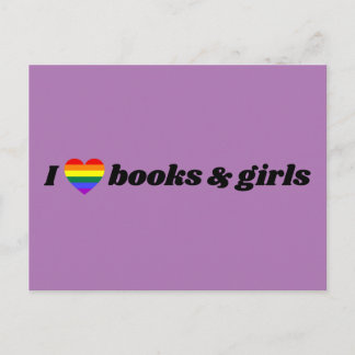 Postal Lésbica LGBT: Me encantan los libros y Chicas