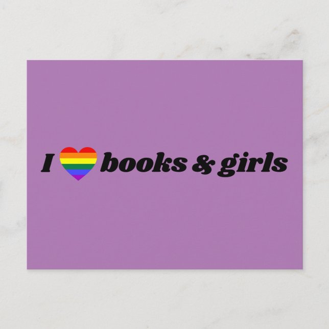 Postal Lésbica LGBT: Me encantan los libros y Chicas (Anverso)