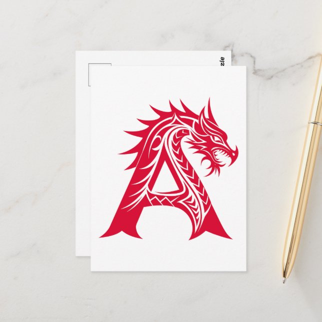 Postal Letra A de estilo dragón, alfabeto de dragón, mono (Anverso/Reverso In Situ)