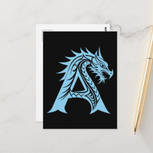 Postal Letra A de estilo dragón, alfabeto de dragón, mono