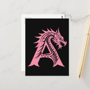 Postal Letra A de estilo dragón, alfabeto de dragón, mono