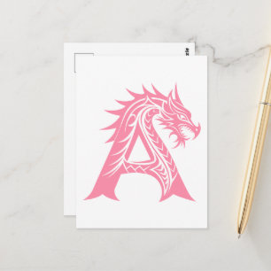 Postal Letra A de estilo dragón, alfabeto de dragón, mono
