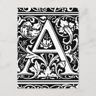 Postal Letra a monograma medieval inicial