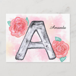 Postal Letra acuarela floral a