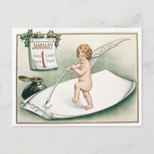 Postal Letra Angel Cherub Holly Calendar Resolución Carta (Anverso)