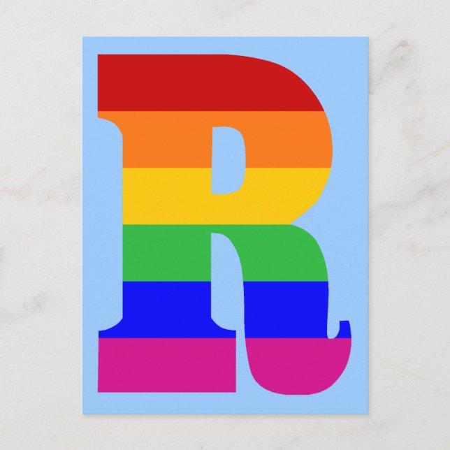 Postal Letra arco iris R (Anverso)