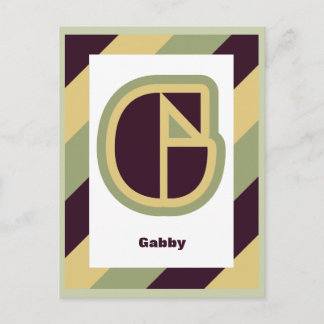 Postal Letra Art Deco moderna G con borde rayado, nombre