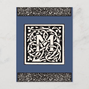 Postal Letra Art Nouveau Monograma M Antiguo