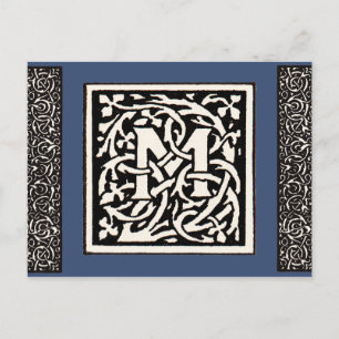 Postal Letra Art Nouveau Monograma M Antiguo