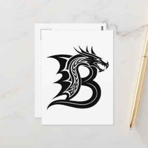 Postal Letra B de estilo dragón, alfabeto de dragón, mono
