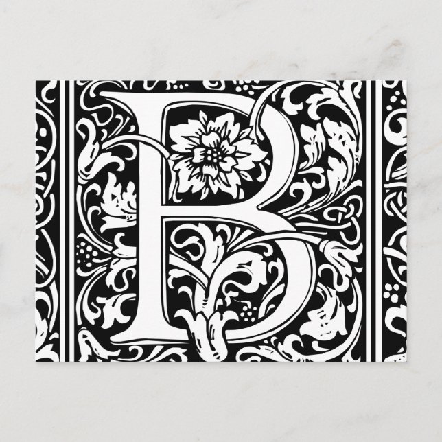 Postal Letra B Monograma medieval Art Nouveau (Anverso)