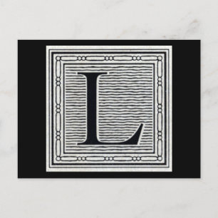 Postal Letra bloque "L" Woodcut Woodblock Inital