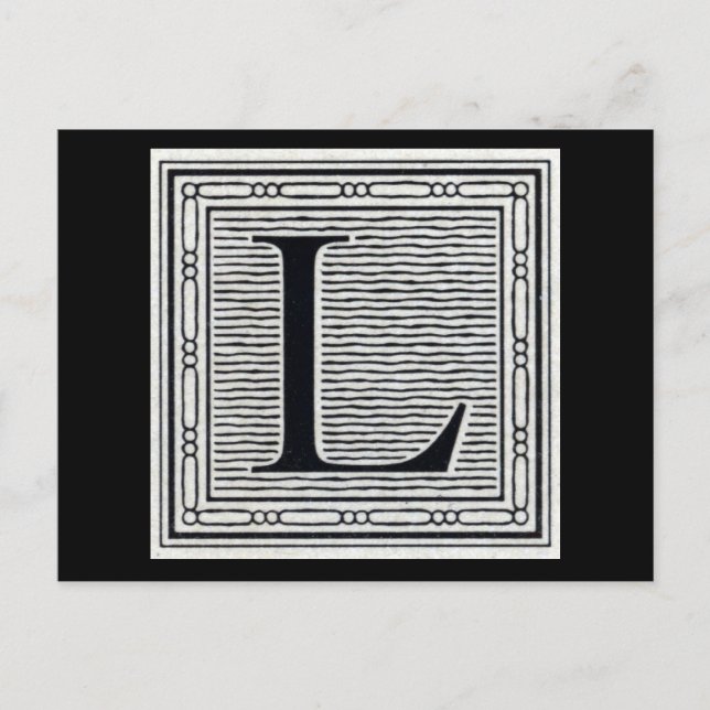 Postal Letra bloque "L" Woodcut Woodblock Inital (Anverso)