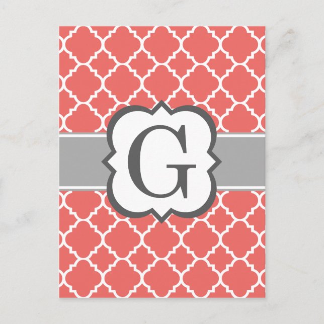 Postal Letra coral blanca monograma G quatrefoil (Anverso)