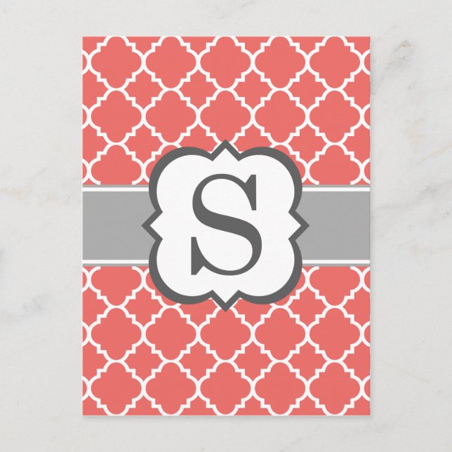 Postal Letra coral blanca monograma S Quatrefoil (Anverso)