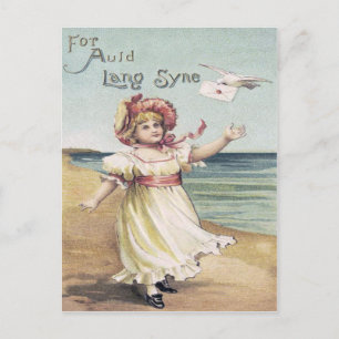 Postal Letra Cute Little Girl Dove Auld Lang Syne