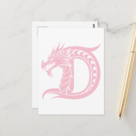 Postal Letra D con estilo dragón, alfabeto dragón, monogr