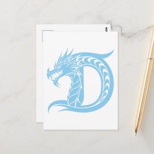 Postal Letra D con estilo dragón, alfabeto dragón, monogr