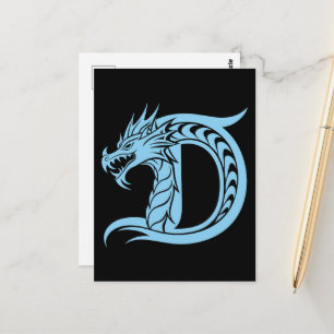 Postal Letra D de estilo dragón, alfabeto de dragón, mono