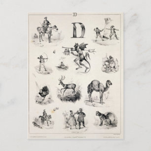 Postal Letra D de una cartilla alfabética, 1832
