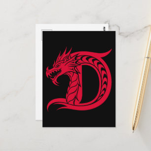 Postal Letra D Estilo Dragón, Alfabeto de Dragón, Monogra