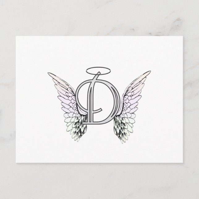 Postal Letra D Monograma inicial con Angel Wings & Halo (Anverso)