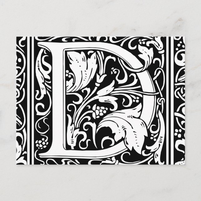 Postal Letra D Monograma medieval Art Nouveau (Anverso)