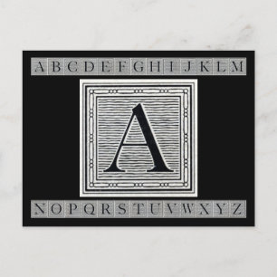 Postal Letra de bloque "A" Woodcut Woodblock Inicial