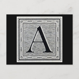 Postal Letra de bloque "A" Woodcut Woodblock Inicial