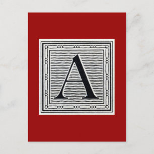 Postal Letra de bloque "A" Woodcut Woodblock Inicial