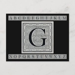Postal Letra de bloque "G" Woodcut Woodblock Inital