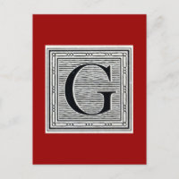 Letra de bloque "G" Woodcut Woodblock Inital