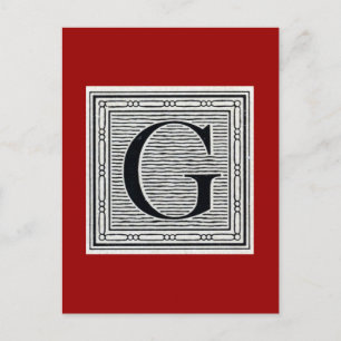 Postal Letra de bloque "G" Woodcut Woodblock Inital