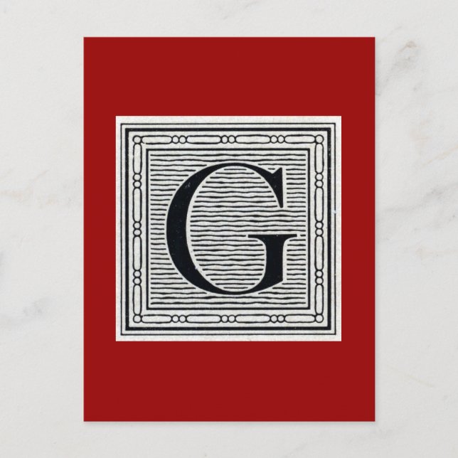 Postal Letra de bloque "G" Woodcut Woodblock Inital (Anverso)