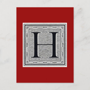 Postal Letra de bloque "H" Woodcut Woodblock Inital