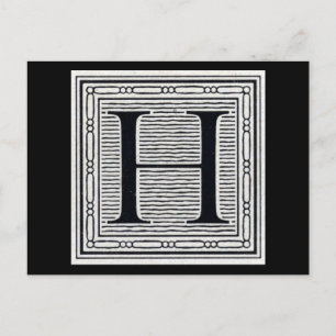 Postal Letra de bloque "H" Woodcut Woodblock Inital