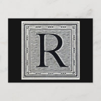 Letra de bloque "R" Woodcut Woodblock Inital