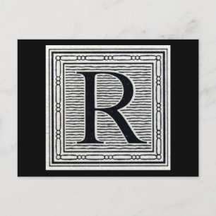 Postal Letra de bloque "R" Woodcut Woodblock Inital