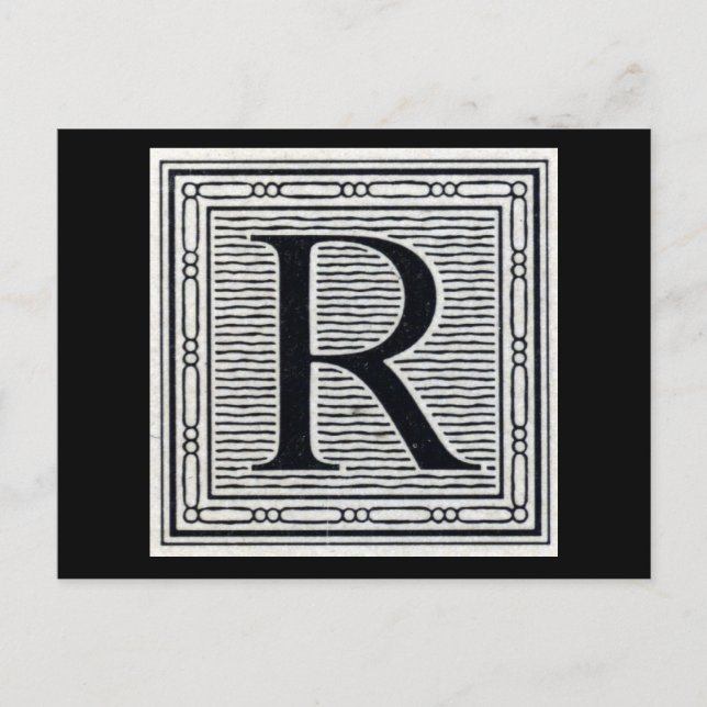 Postal Letra de bloque "R" Woodcut Woodblock Inital (Anverso)
