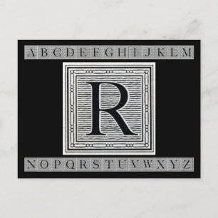 Postal Letra de bloque "R" Woodcut Woodblock Inital
